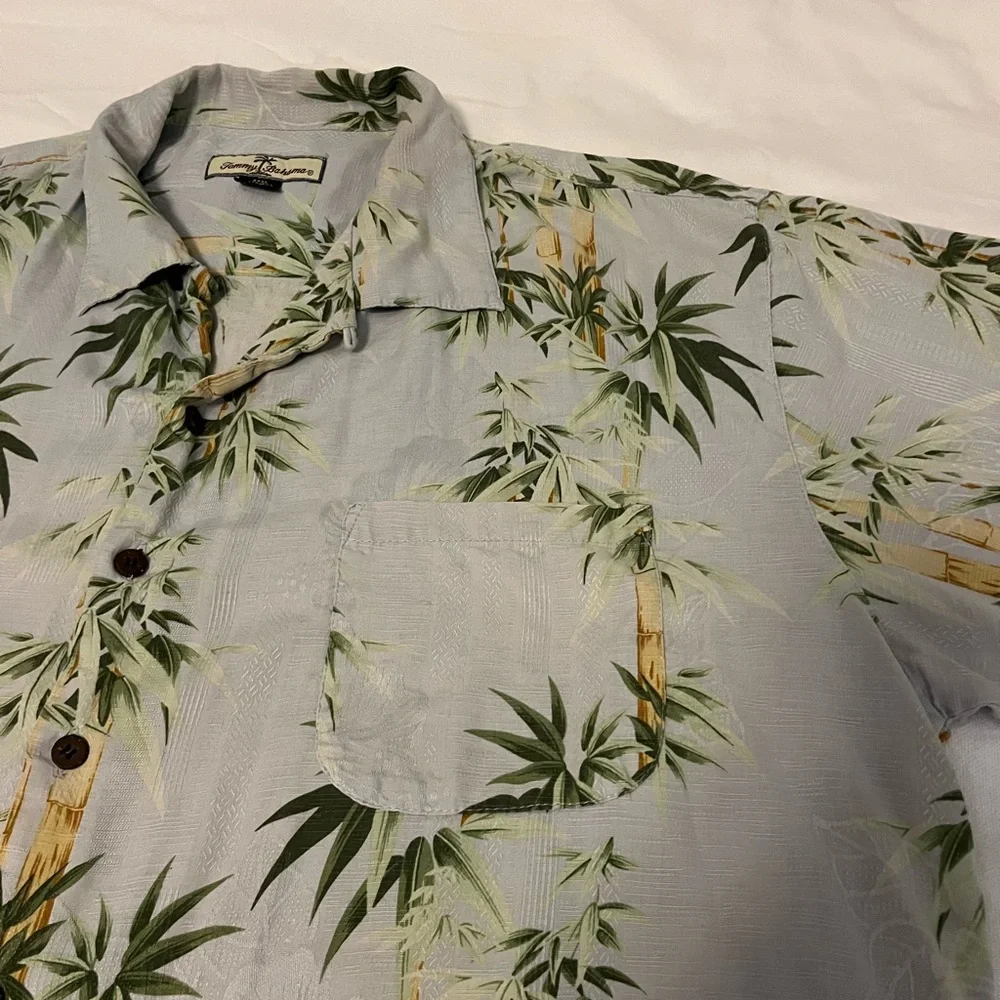 Tommy Bahama 100% 3 XL Silk Bamboo Print Green and Beige Shirt Size XXXL EUC
